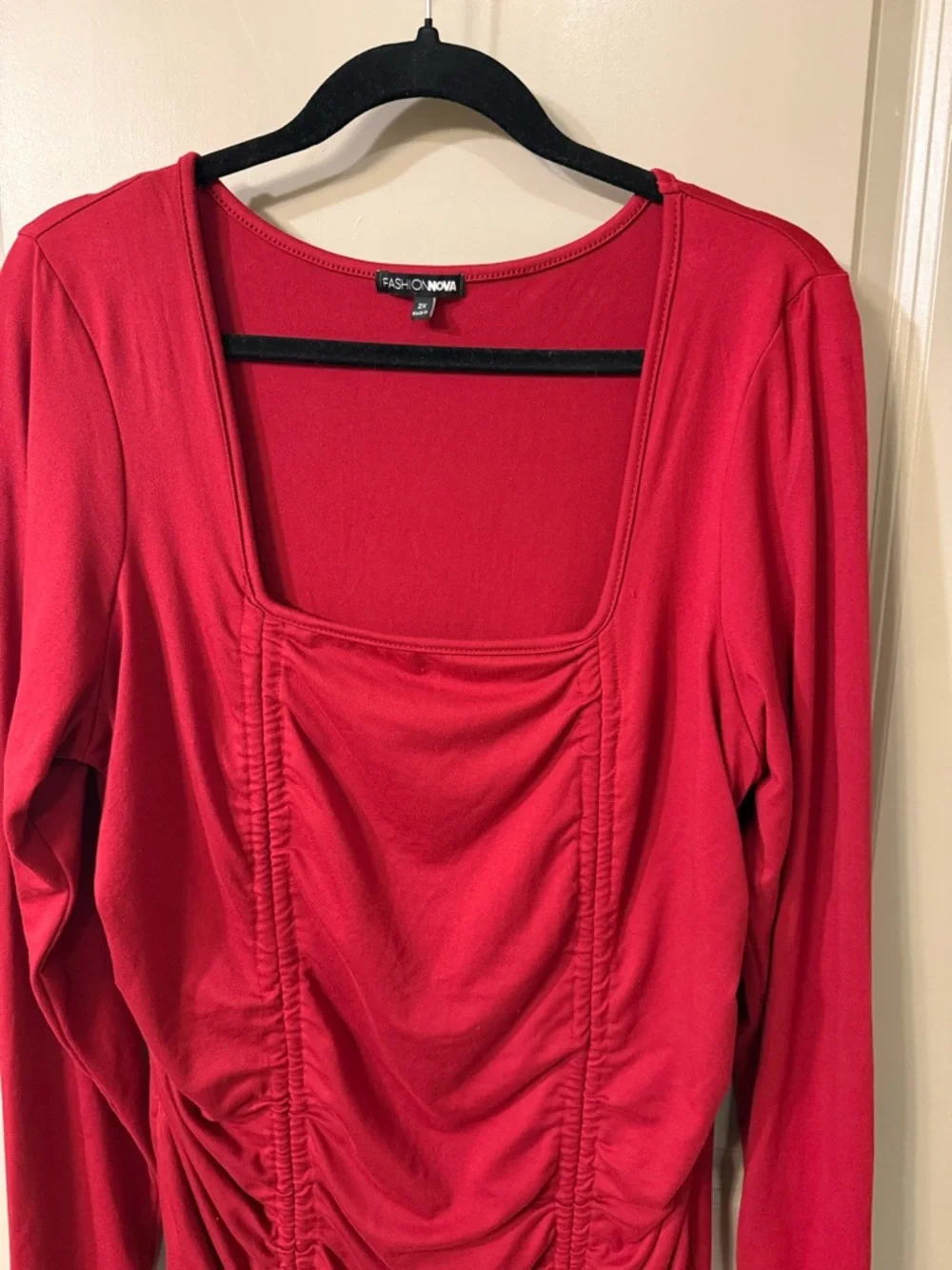 Fashion Nova Red Ruched Long-Sleeve Mini Dress - 2X - Picture 2 of 3